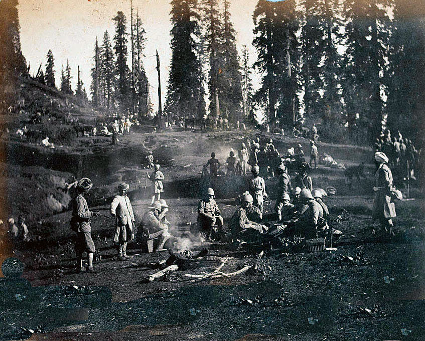 General McQueen and his staff at breakfast: Black Mountain Expedition from 1st October 1888 to 13th November 1888 on the North-West Frontier of India