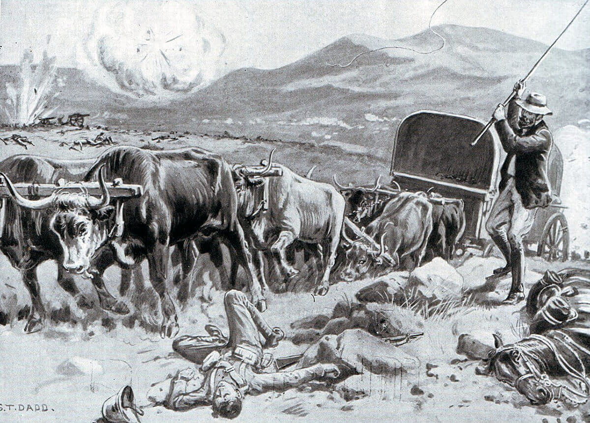 Ammunition wagon withdrawing under fire from Colenso at the Battle of Colenso on 15th December 1899