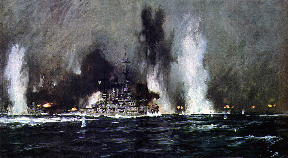 German High Seas Fleet during the night action Battle of Jutland 31st May 1916: picture by Claus Bergen
