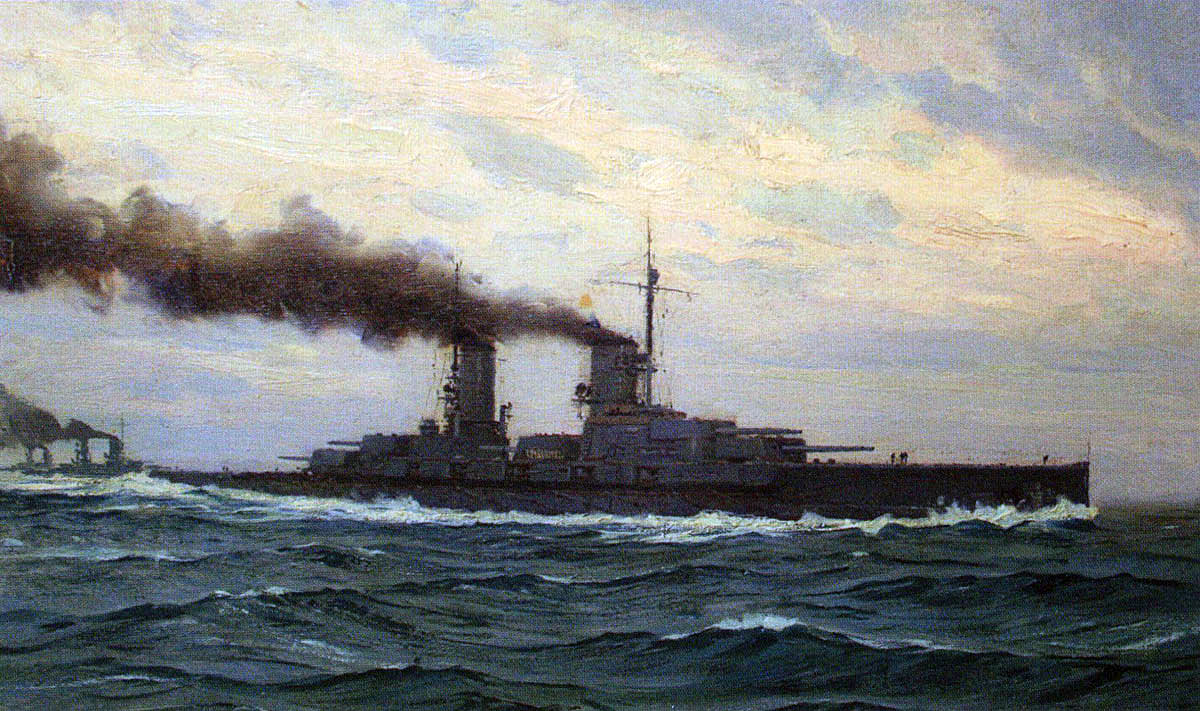 German Battleship SMS Grosser Kurfürst. Grosser Kurfürst fought at the Battle of Jutland on 31st May 1916 in the 5th Division of Rear-Admiral Behncke’s 3rd Squadron: picture by Claus Bergen