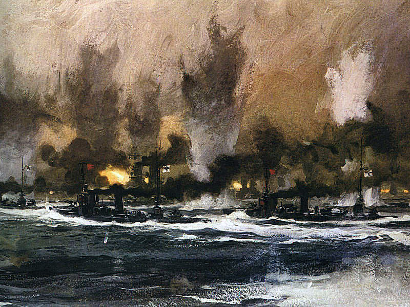 German Destroyers going in to make a torpedo attack on the British Battleship line at the Battle of Jutland 31st May 1916