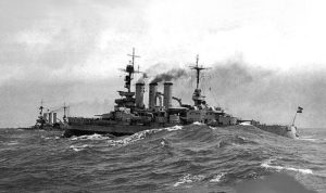 German Battleships of the Nassau Class forming the 2nd Division of Vice-Admiral Schmidt’s 1st Battle Squadron at the Battle of Jutland on 31st May 1916