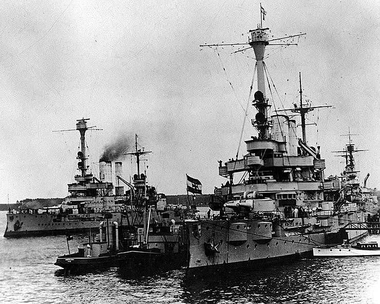 German pre-Dreadnought Battleships SMS Schlesien and SMS Schleswig-Holstein of Admiral Mauve's Second Squadron at the Battle of Jutland on 31st May 1916