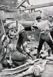 Gun Crew in action on a British Light Cruiser at the Battle of Jutland 31st May 1916: picture by Fred Matania