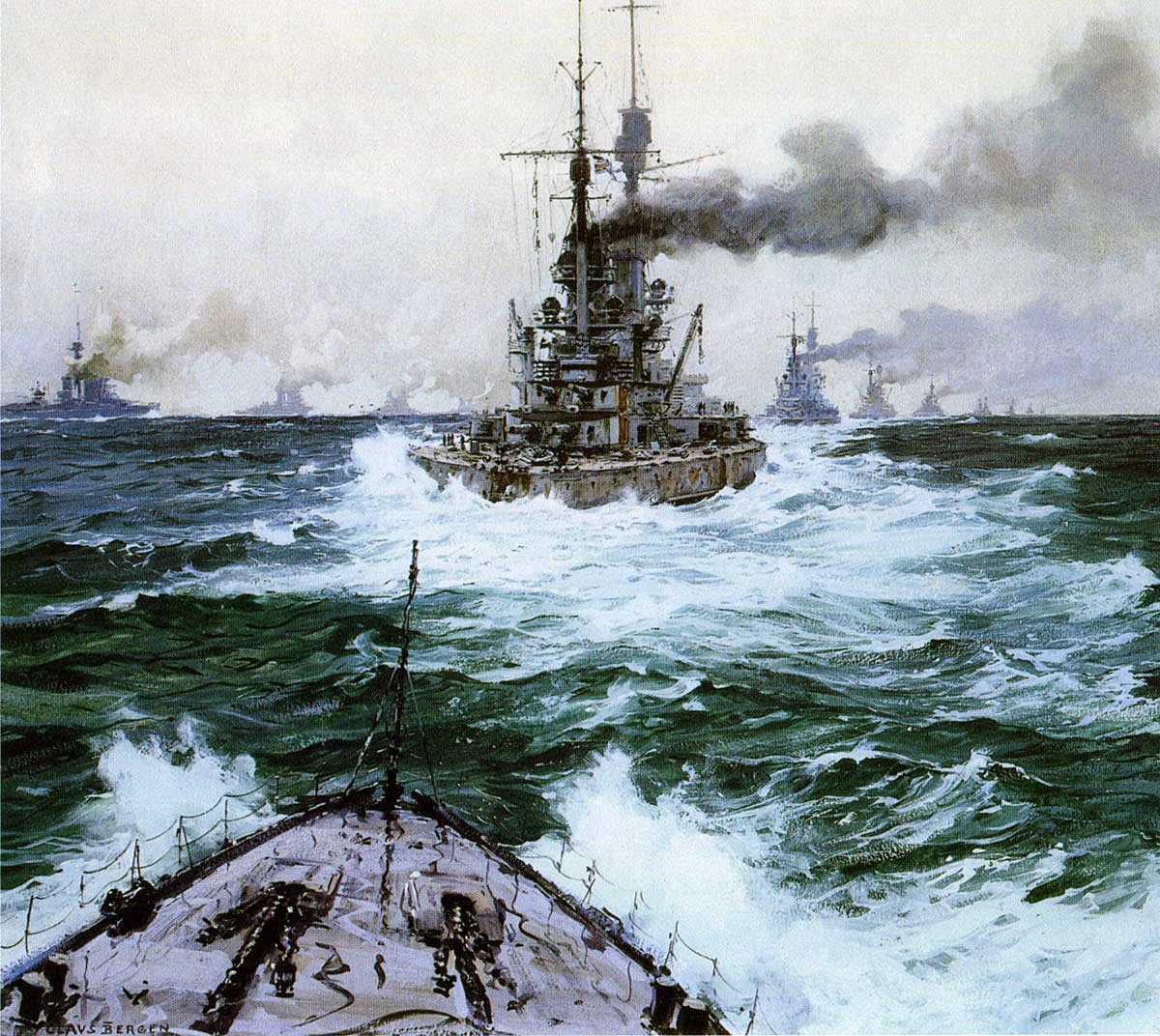 German High Seas Fleet leaving for the North Sea on 30th May 1916 for the Battle of Jutland: picture by Claus Bergen