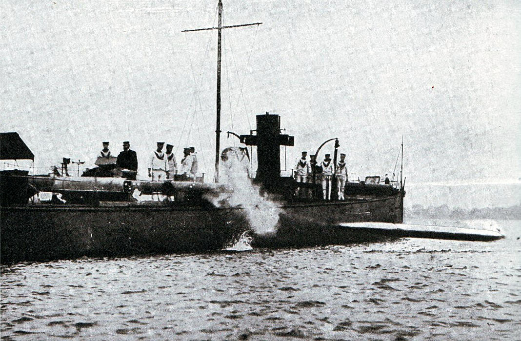 British destroyer firing a torpedo during range firing in 1915