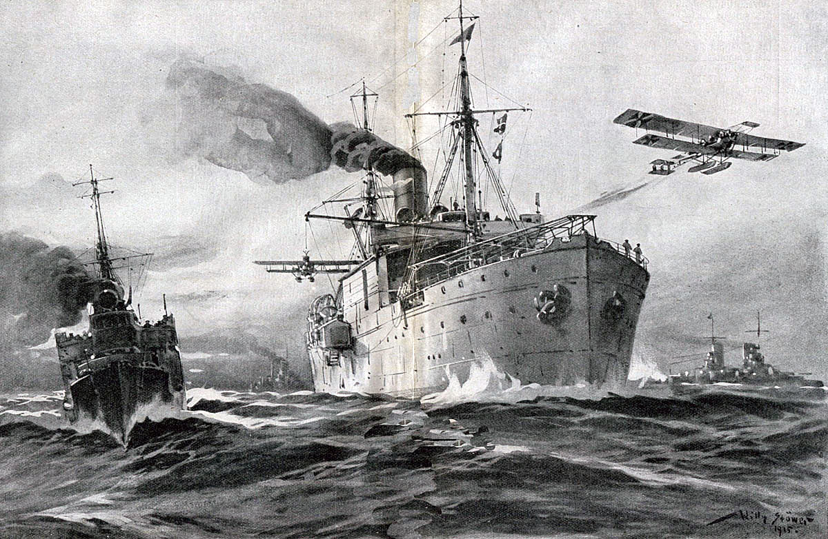German seaplane carrier launching aircraft in the First World War