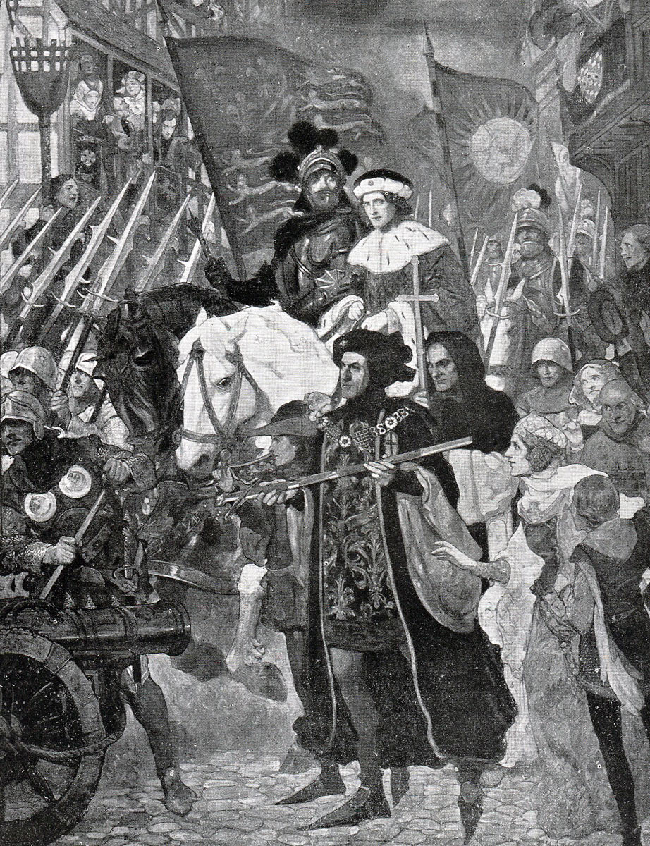Army of Edward IV heading for Barnet with Henry VI as prisoner: Battle of Barnet on 14th April 1471 in the Wars of the Roses