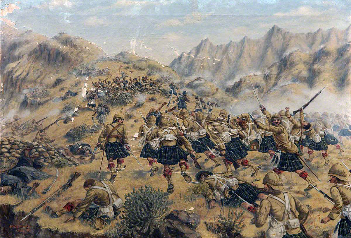 1st Gordon Highlanders storming the Malakand Pass: Siege and Relief of Chitral, 3rd March to 20th April 1895 on the North-West Frontier of India: picture by SW Lincoln