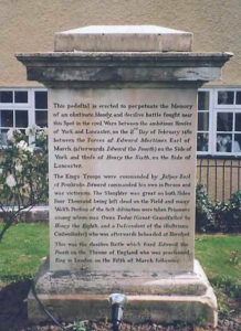Memorial to the Battle of Mortimer's Cross on 3rd February 1461 in the Wars of the Roses