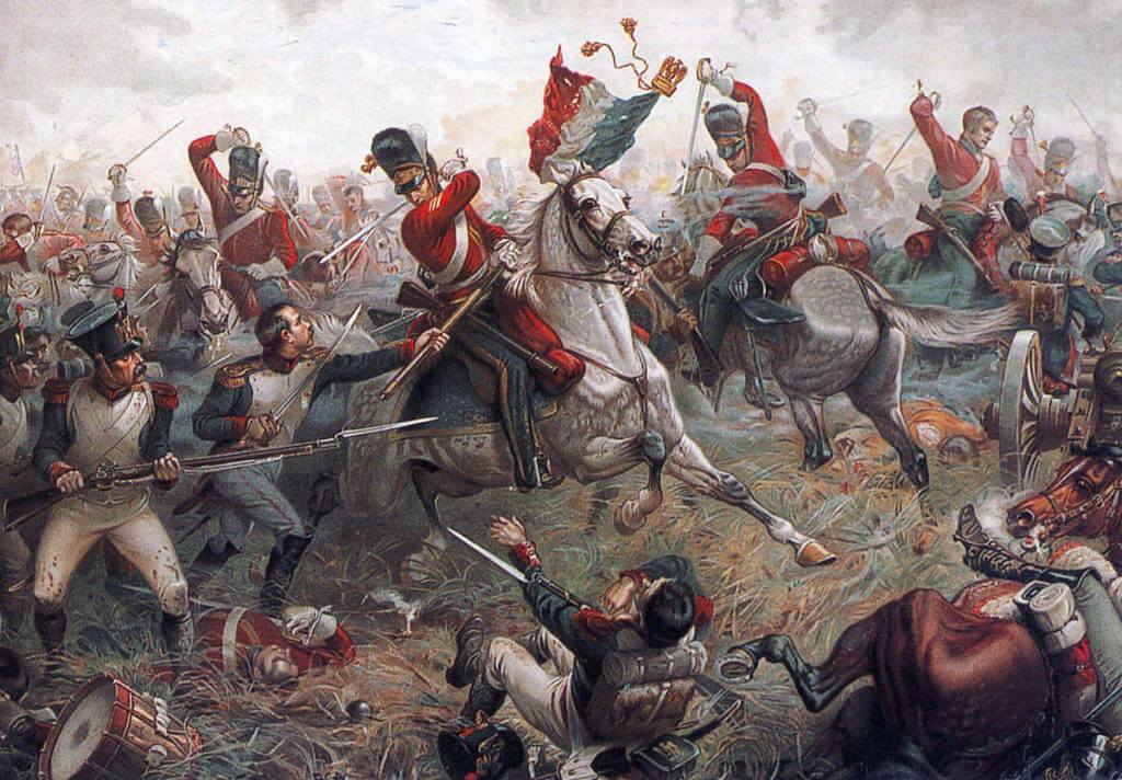 Sergeant Ewart of the Royal Scots Greys capturing the Standard and Eagle of the French 45th of the Line at the Battle of Waterloo on 18th June 1815: picture by Sutherland