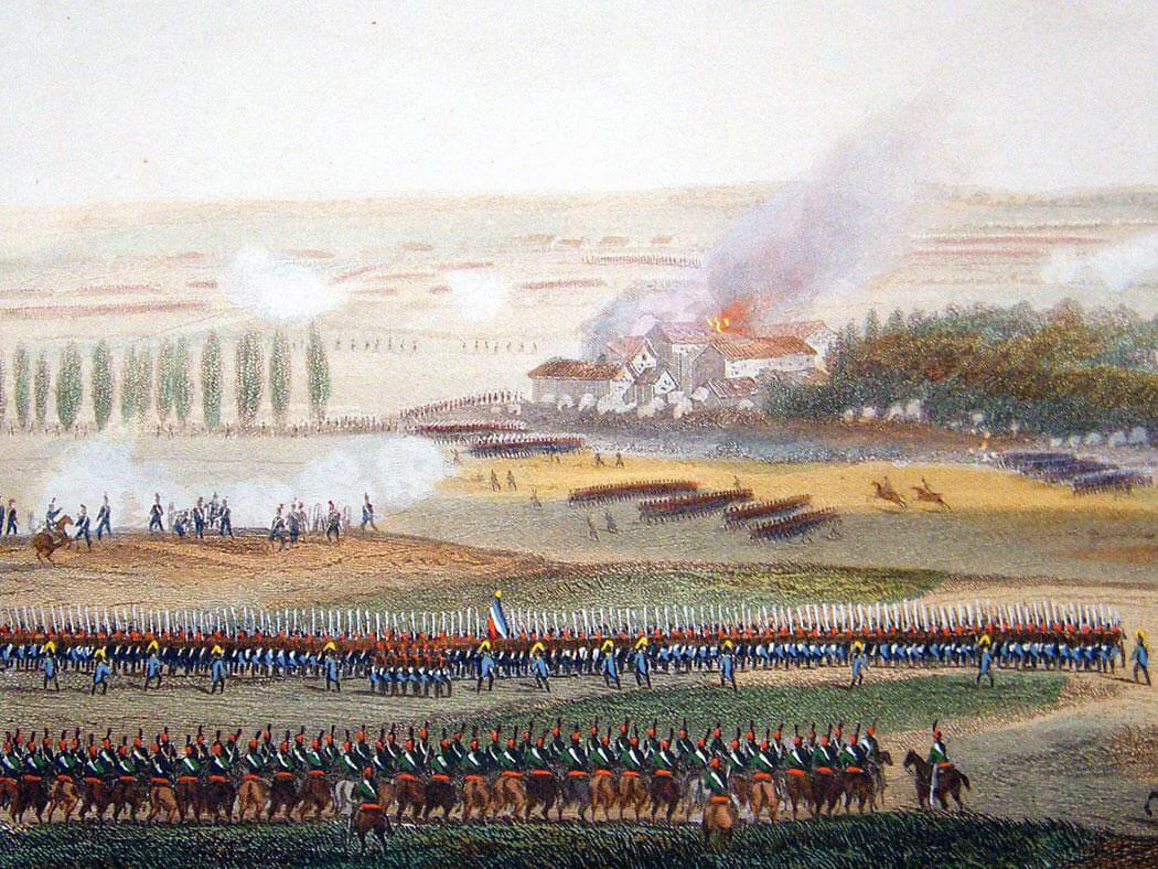 French resisting the Prussian advance at Papalotte during the Battle of Waterloo on 18th June 1815