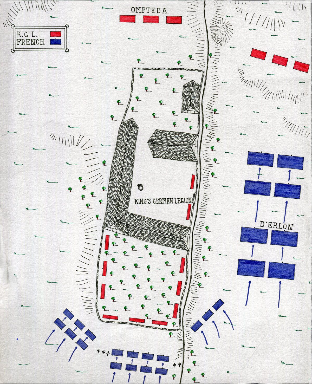 Map of La Haye Sainte Farm at the Battle of Waterloo on 18th June 1815: map by John Fawkes