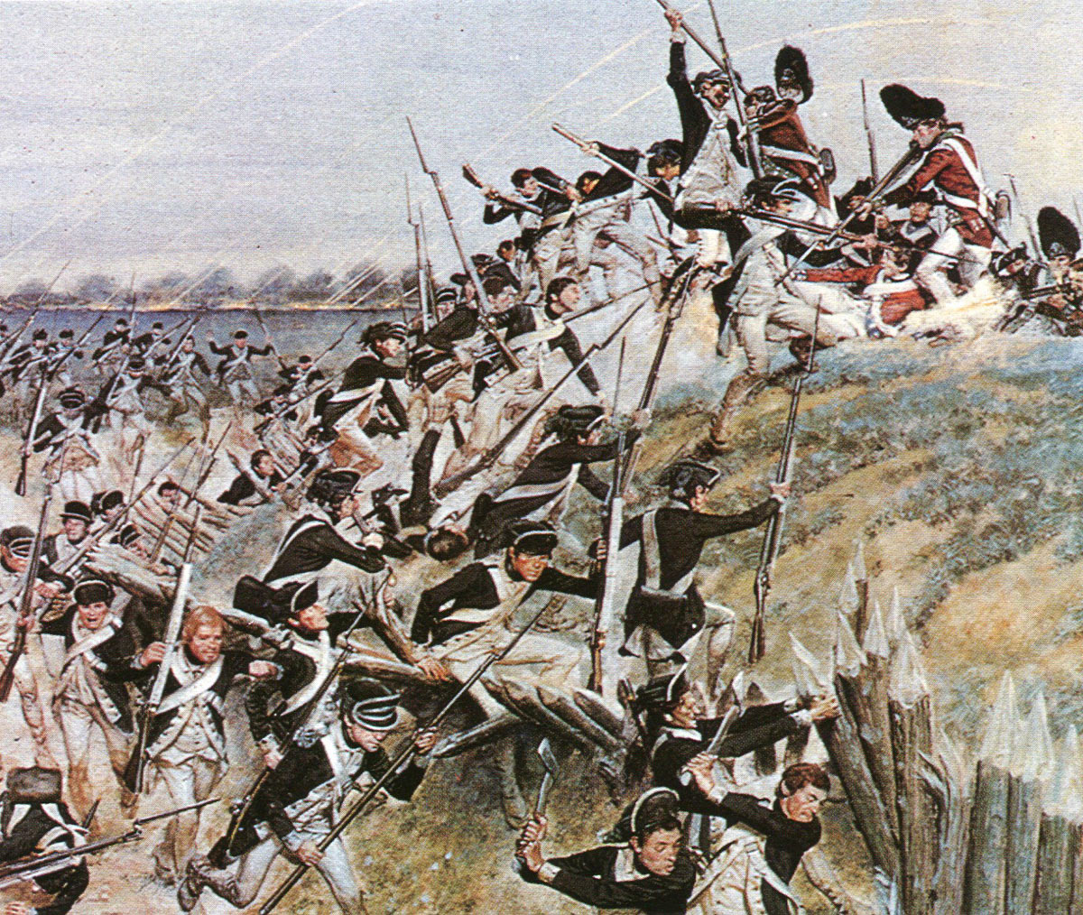 American troops storming a British redoubt: Battle of Yorktown 28th September to 19th October 1781 in the American Revolutionary War