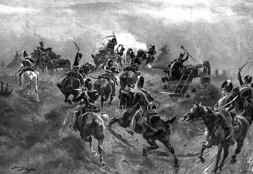 British 13th Light Dragoons attacking the French Cavalry at the Battle of Arroyo Molinos on 28th October 1811 in the Peninsular War