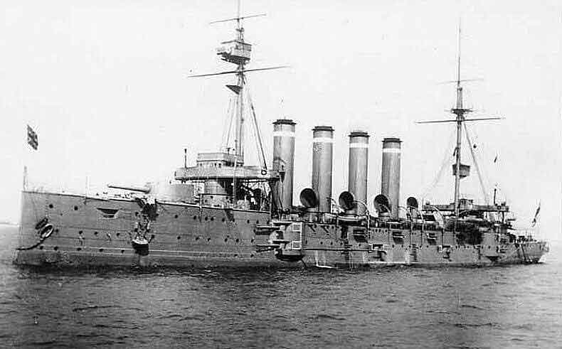 British cruiser HMS Euryalus the warship carrying troops of 2nd Lancashire Fusiliers to W Beach Cape Helles Gallipoli 25th April 1915