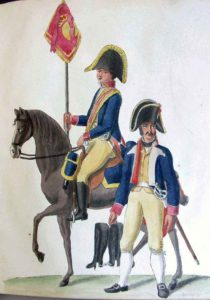 Standard Bearer and Trooper of Spanish Cavalry: Battle of Arroyo Molinos on 28th October 1811 in the Peninsular War: picture by Suhl