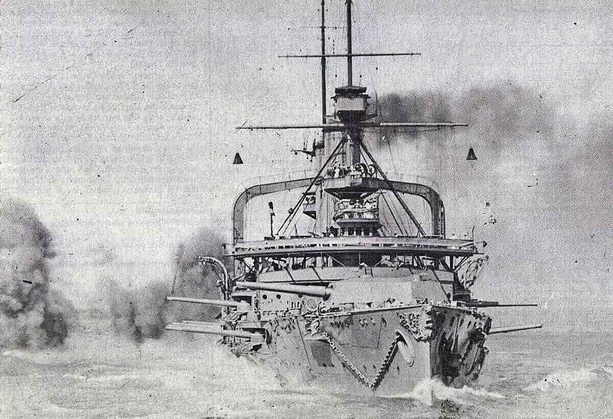 HMS Swiftsure in action: the British pre-Dreadnought battleship supported the landing at W Beach Cape Helles Gallipoli on 25th April 1915