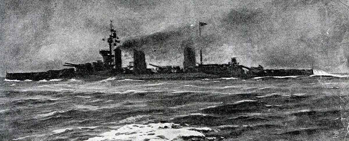 Admiral Beatty’s flag ship HMS Lion going into action at the Battle of Dogger Bank on 24th January 1915 in the First World War
