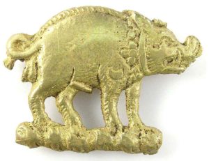 Boar badge found on the battlefield of the Battle of Bosworth Field on 22nd August 1485 in the Wars of the Roses