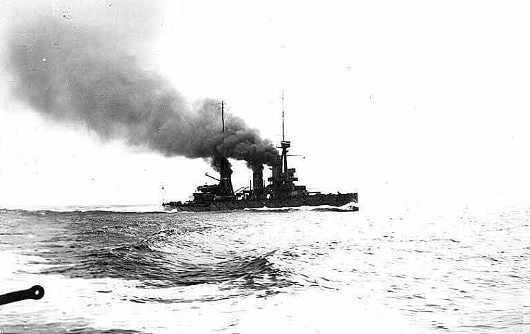 British battle cruiser HMS Indomitable one of the ships in Admiral Beatty’s force at the Battle of Dogger Bank on 24th January 1915 in the First World War