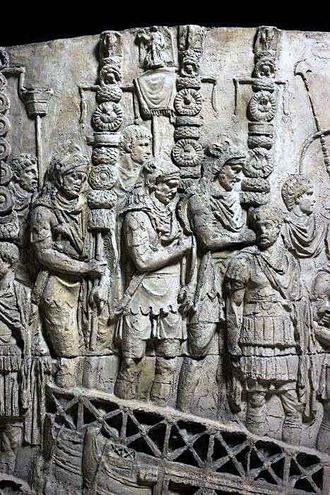 Roman legion standards on Trajan's Column: Battle of Medway on 1st June 43 AD in the Roman Invasion of Britain
