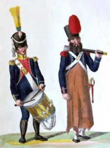 French Voltigeur Drummer and Light Infantry Sapper: Battle of Sabugal on 3rd April 1811 in the Peninsular War: picture by Suhl
