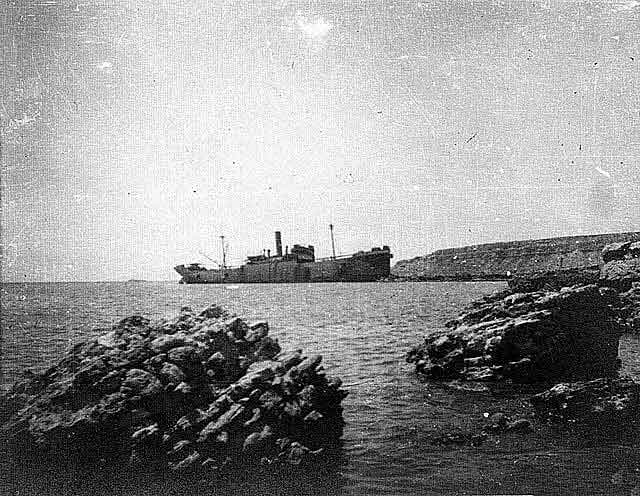 River Clyde used as a landing ship at V Beach Cape Helles Gallipoli on 25th April 1915 seen later in the campaign