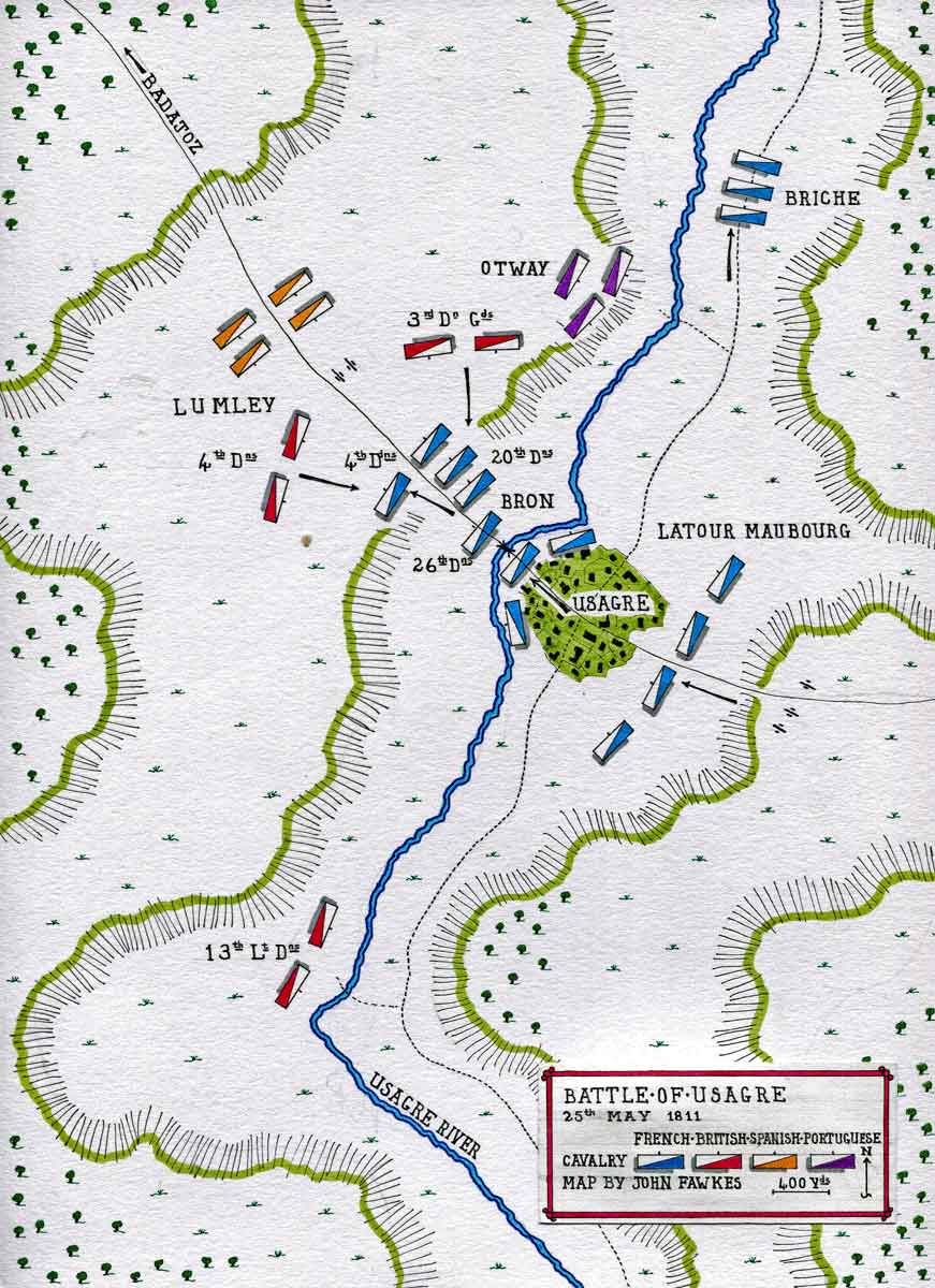 Map of the Battle of Usagre on 25th May 1811 in the Peninsular War: map by John Fawkes