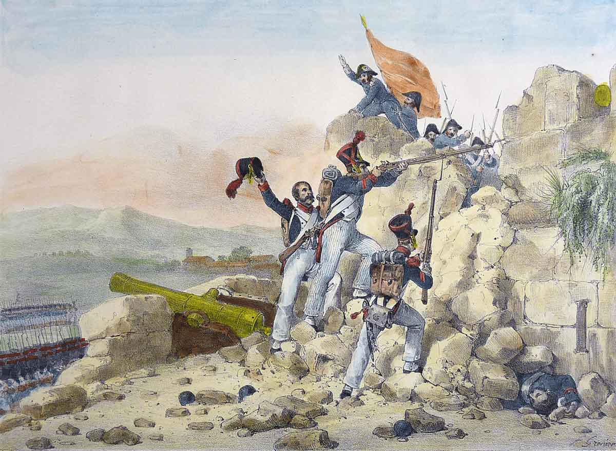 Marshal Ney's French troops capturing Ciudad Rodrigo from the Spanish in 1810 in the Peninsular War