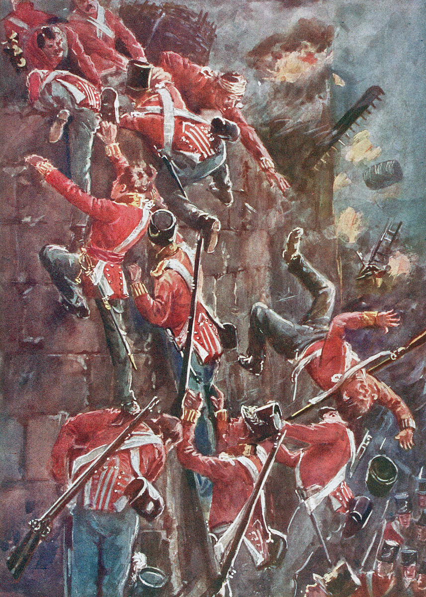 Fifth Division scaling the San Vincente Bastion during the Storming of Badajoz on 6th April 1812 in the Peninsular War