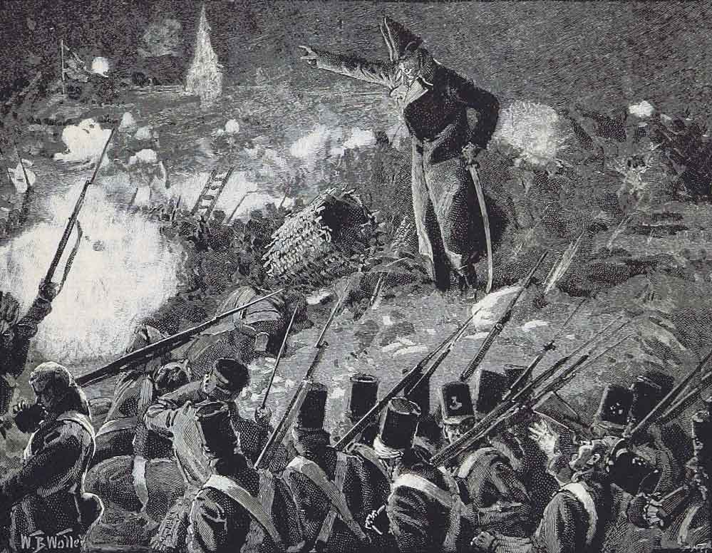 General Craufurd directing the Light Division during the Storming of Ciudad Rodrigo on 19th January 1812 in the Peninsular War: picture by William Barnes Woollen
