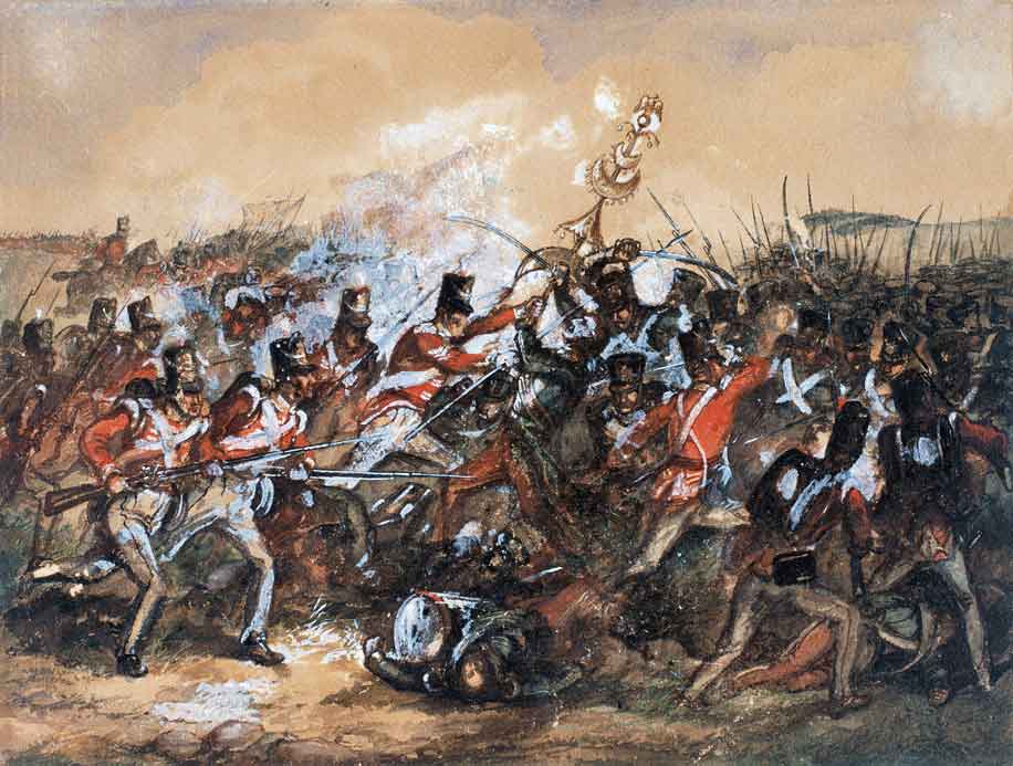 88th Connaught Rangers capturing the ‘Jingling Johnnie’ from the French 101st Regiment at the Battle of Salamanca on 22nd July 1812 during the Peninsular War