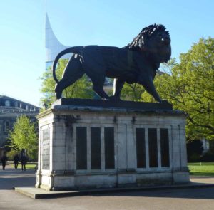 Lion in Forbury Gardens, Reading, commemorating the dead of the 66th Regiment at the Battle of Maiwand on 26th July 1880 and in Southern Afghanistan in the Second Afghan War