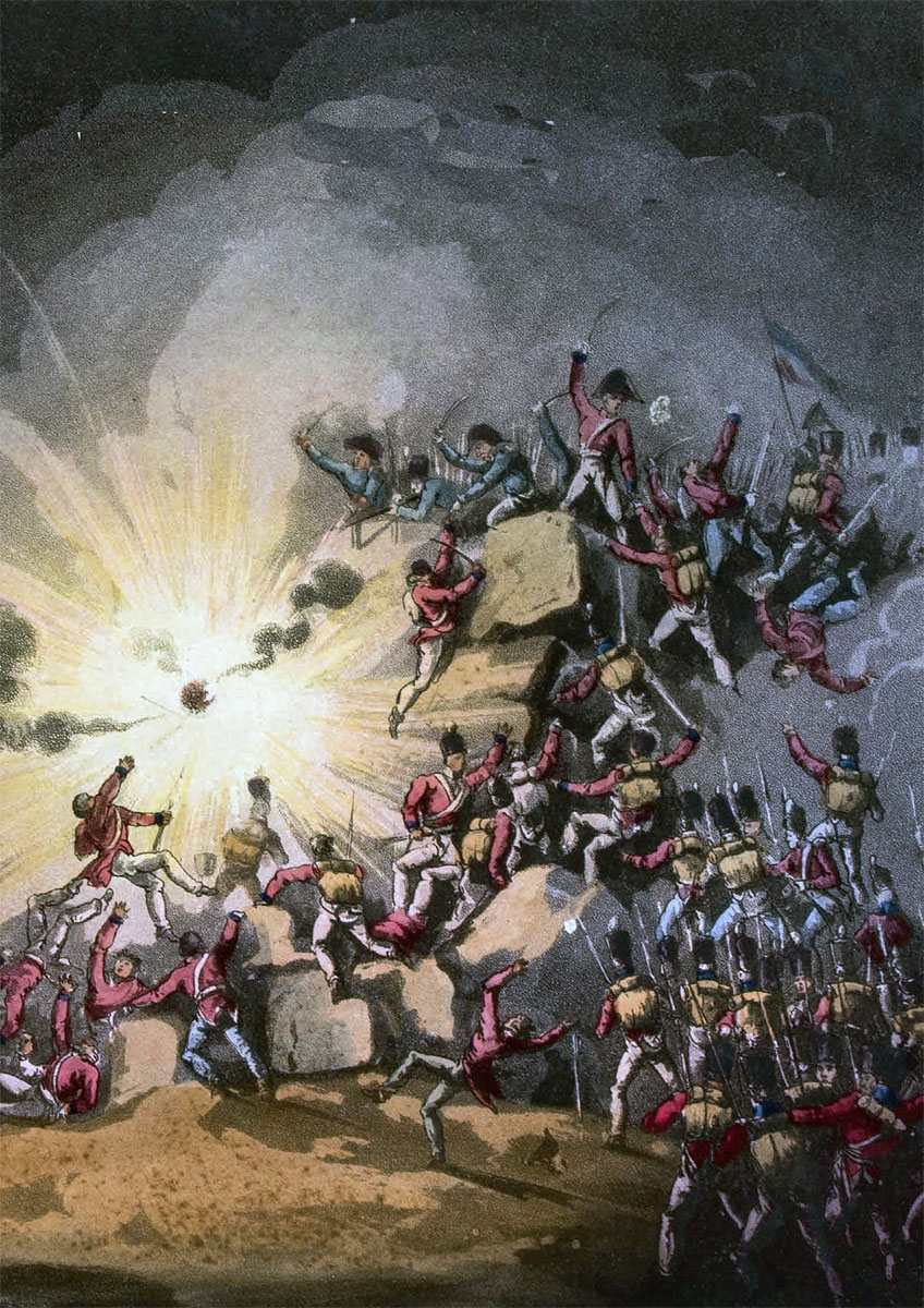 Detonation of the shells under the Light Division in the Storming of Badajoz on 6th April 1812 in the Peninsular War