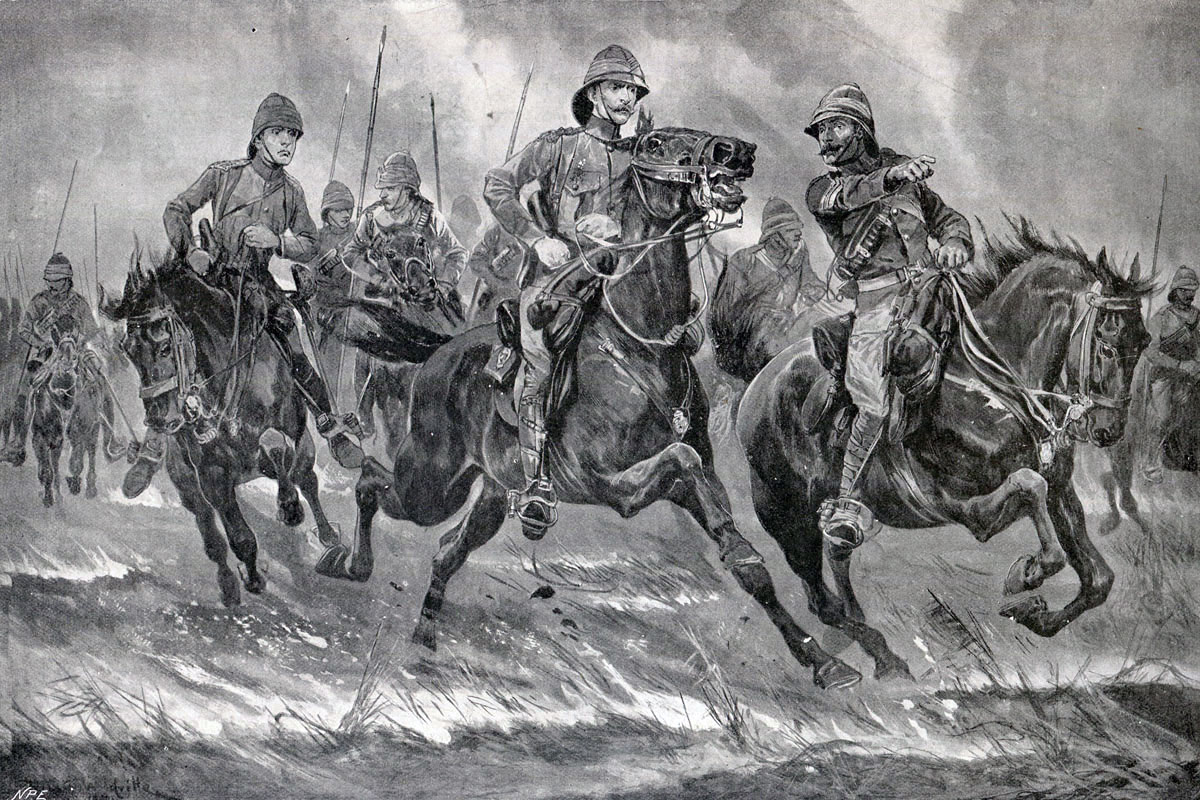 Lord Dundonald's cavalry pursuing the Boers at the end of the Battle of Pieters fought from 14th February 1900 in the Great Boer War: picture by Richard Caton Woodville