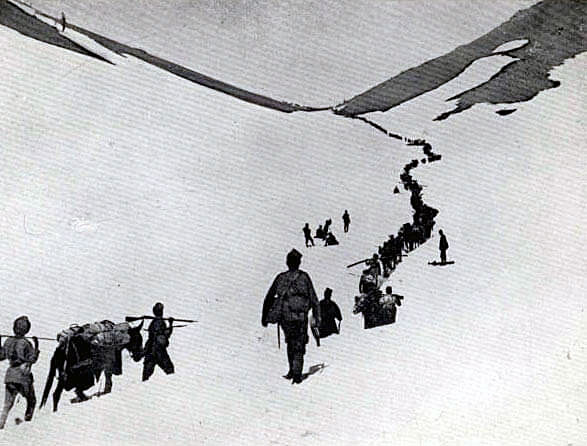 Gurkhas crossing the Lowrai Pass during General Gatacre’s dash to relieve the garrison of Chitral Fort on the North-West Frontier of India in 1895: Battle of Stormberg on 9th/10th December 1899 in the Boer War