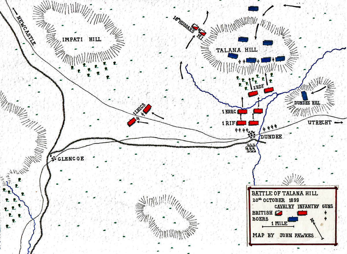 Map of the Battle of Talana Hill or Dundee on 20th October 1899 during the Boer War by John Fawkes