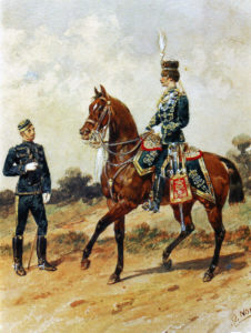 19th Prince of Wales’ Hussars: Battle of Ladysmith or Lombard’s Nek on 30th October 1899 in the Boer War: picture by Orlando Norie