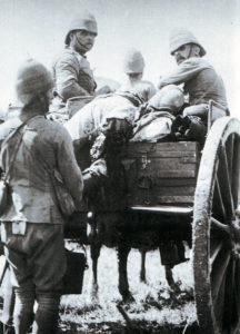 British casualties being removed from the field after the Battle of Ladysmith or Lombard’s Kop on 30th October 1899 in the Boer War