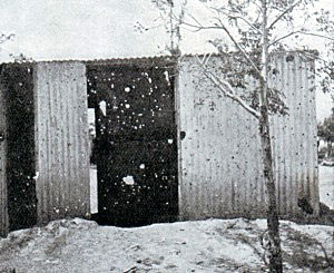 Shed hit by shrapnel fired by British guns at the Battle of Modder River on 28th November 1899 in the Boer War