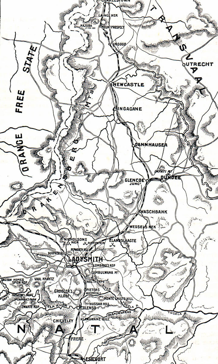Map of Natal in 1899 on the outbreak of the South African or Boer War