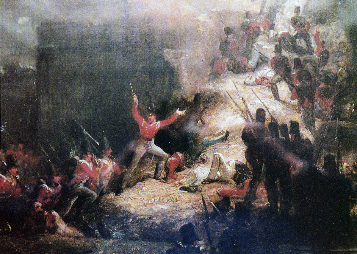 Lieutenant Colonel Macleod leading the 43rd Light Infantry in the Storming of Badajoz on 6th April 1812 in the Peninsular War