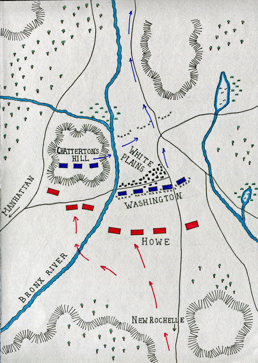 Map of the Battle of White Plains on 28th October 1776 in the American Revolutionary War: map by John Fawkes