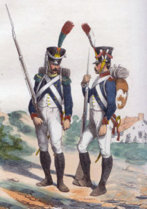 Tirailleur and Voltigeur of the French Infantry: Battle of Salamanca on 22nd July 1812 during the Peninsular War: picture by Hippolyte Belangé