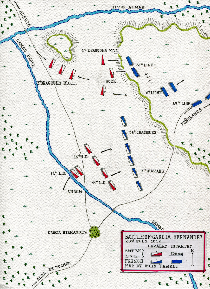 Map of the Battle of Garcia Hernandez on 23rd July 1812 in the Peninsular War: map by John Fawkes