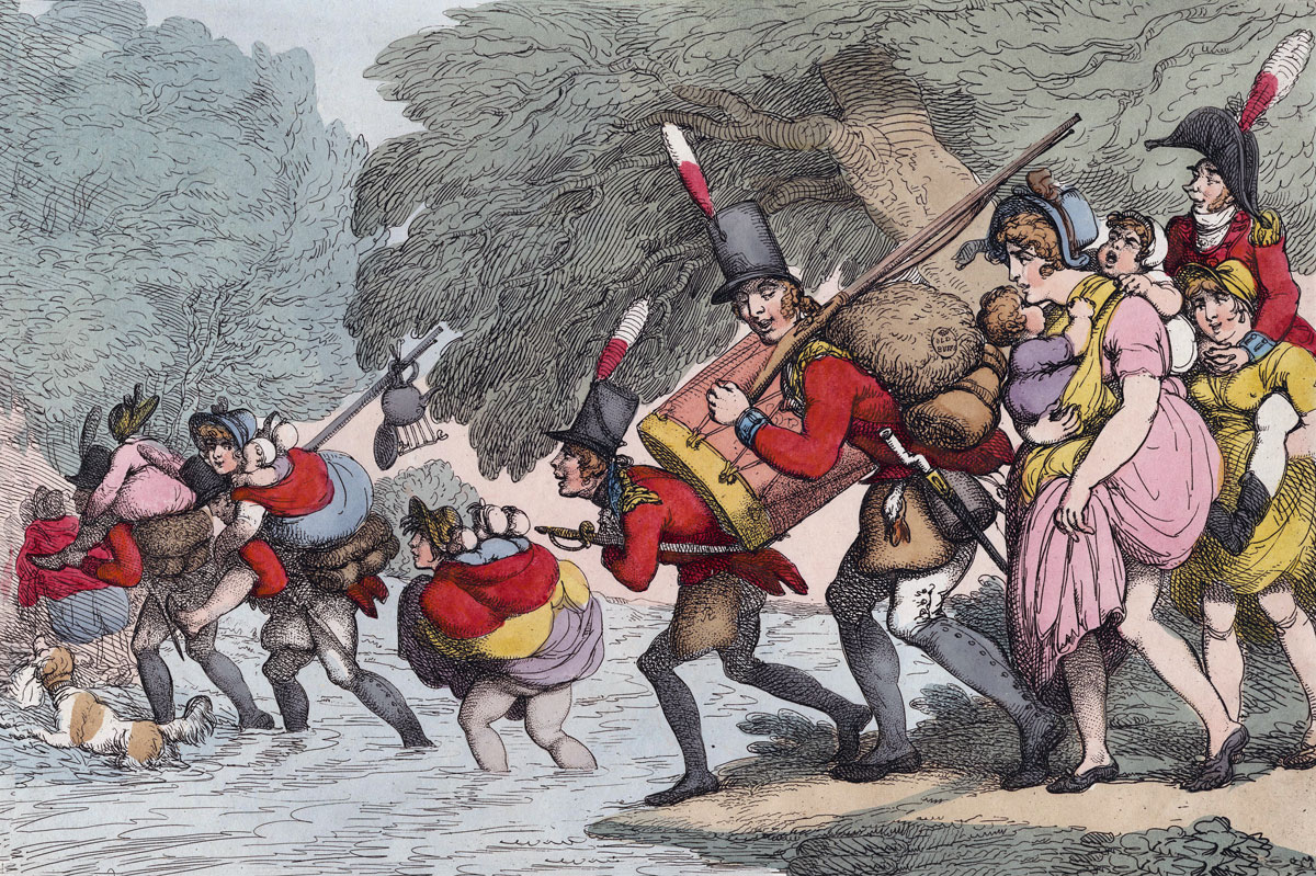 British soldiers on the march: Retreat from Burgos Autumn 1812 in the Peninsular War: a contemporary cartoon