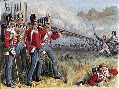 British infantry at the Battle of Vitoria on 21st June 1813 during the Peninsular War: picture by Richard Simkin