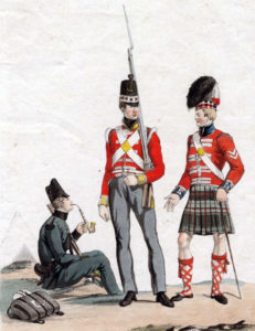 Soldiers of the 95th Rifles and 71st Highland Light Infantry and a corporal of a Highland Regiment: Battle of Vitoria on 21st June 1813 during the Peninsular War