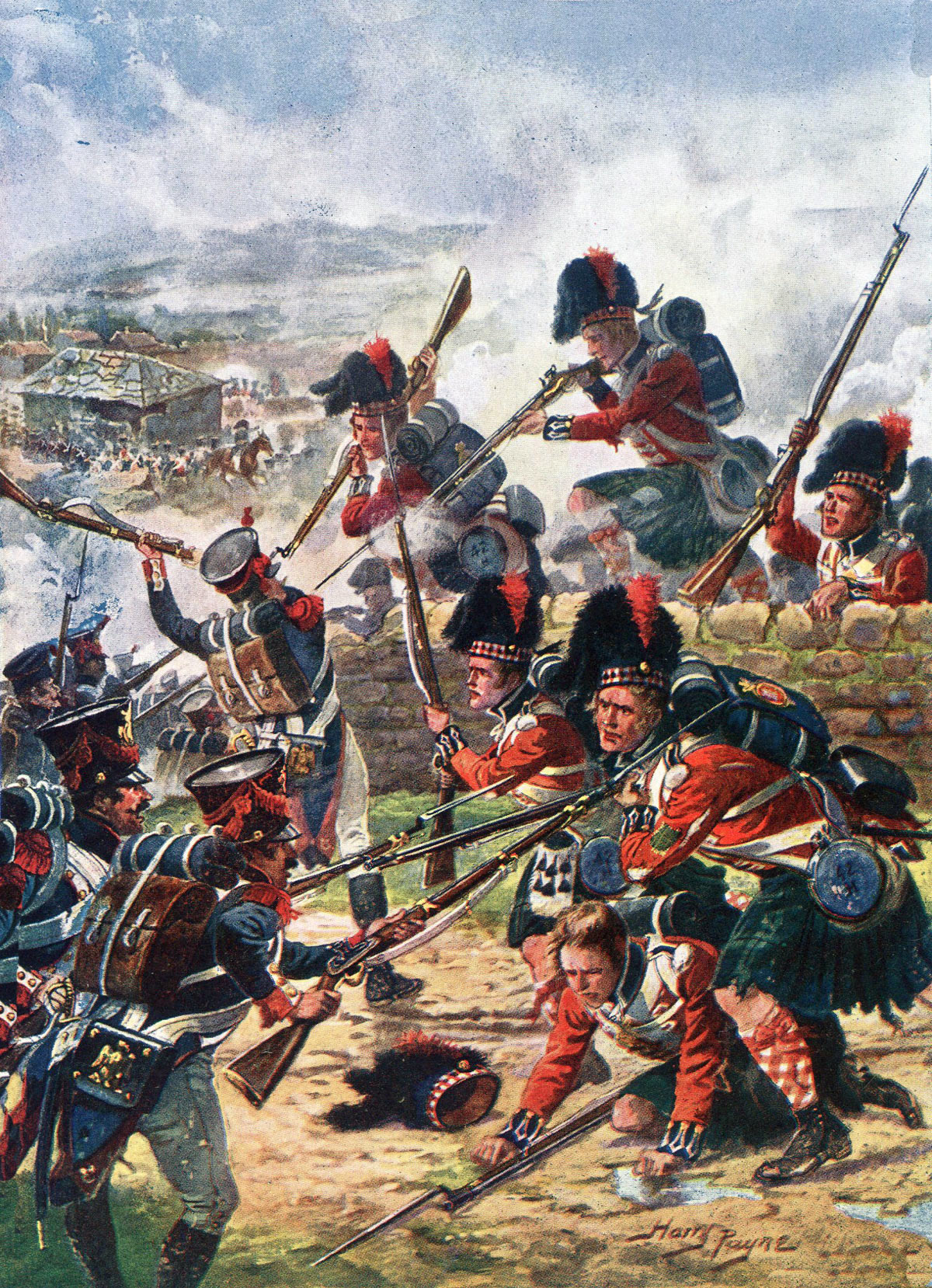 42nd Highlanders the Black Watch at the Battle of Corunna on 16th January 1809 in the Peninsular War: picture by Harry Payne